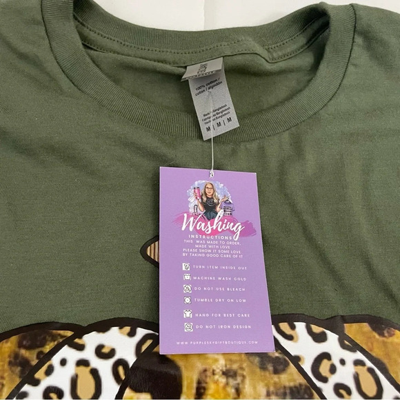 Leopard Print Pumpkin T Shirt Army Green Size Medium Unisex - Picture 4 of 9